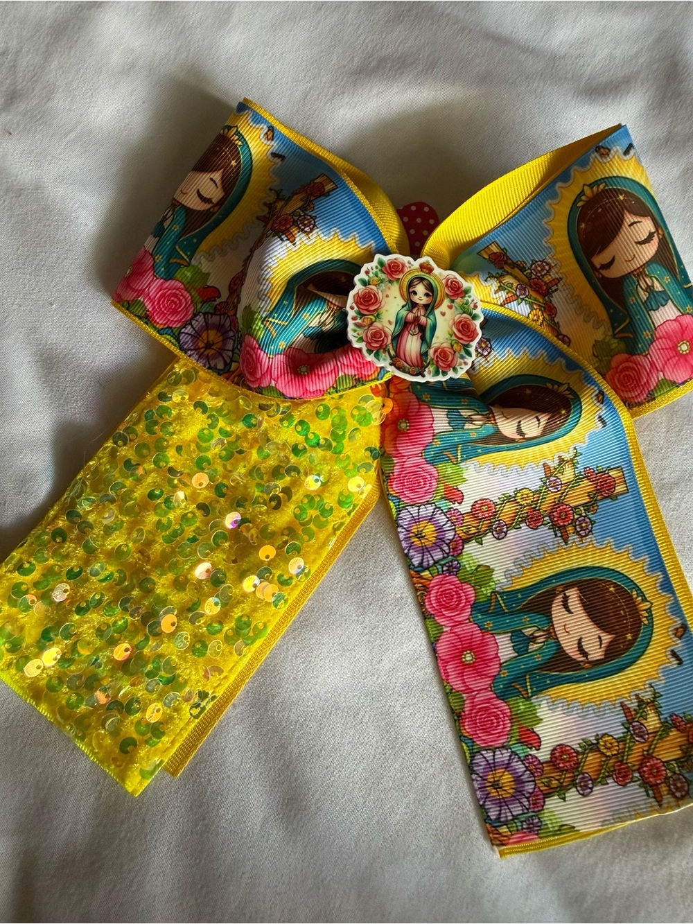 Kids Yellow Floral Virgin Mary Bow Hair Clip